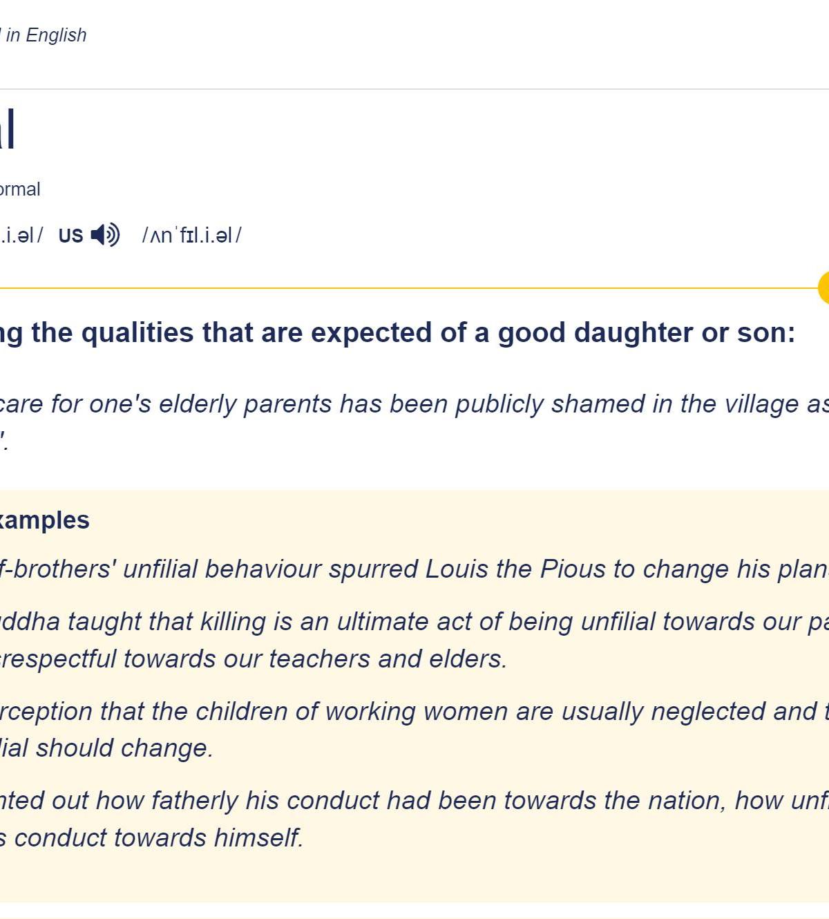 "Filial piety": Hiếu thảo
"Unfilial son": Đứa con bất hiếu.