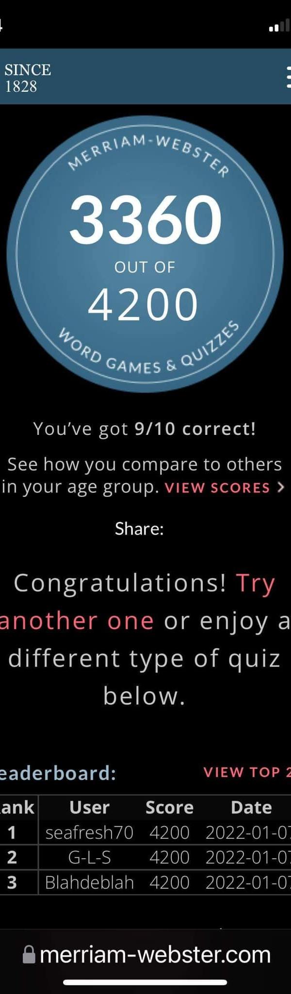 Một game luyện từ vựng rất hay và khó. Challenging với cả 8.5-9.0 IELTS và cả native speakers nhé :))

Link nè: https://www.merriam-webster.com/games/vocabulary-quiz