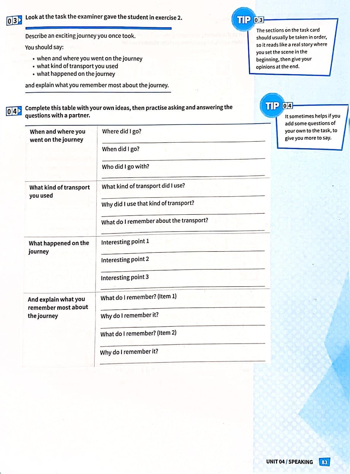Mình thấy Mindset 2 có cách học Speaking Part 2 này rất hay. Đó là hỏi sub-questions cho questions. Điều này giúp mình định hướng rõ được mình cần phải nói gì trong 1 bài nói part 2.
Thêm vào đó là với sức mạnh của ChatGPT thì hiện nay mình có thể nhờ nó làm việc này họ mình rất nhanh.
Sau đây là Part 2 về Song
Cue card gốc là
Describe an interesting song you listened to
You should say:
• What the song is
• Who sings the song
• Whether the song is popular
And explain why you think it is interesting
Enhanced Cue Card:
Describe an interesting song you listened to
• What is the song? What are the lyrics that stand out to you?
• Who sings the song? How would you describe their vocal style or performance?
• Is the song popular? Has it achieved any notable chart positions or awards?
• Why do you find it interesting? Is it the melody, the lyrics, or something else that captivates you?
• How did you come across this song? Was it recommended to you or did you discover it on your own?
• Has the song received critical acclaim or positive reviews from music critics?
• What genre does the song belong to? Does it incorporate any unique or unconventional elements?
• Are there any underlying themes or messages in the song that resonate with you?
• How does the song make you feel when you listen to it? Does it evoke specific emotions or memories?
• Have you shared this song with others? If so, how did they react to it?